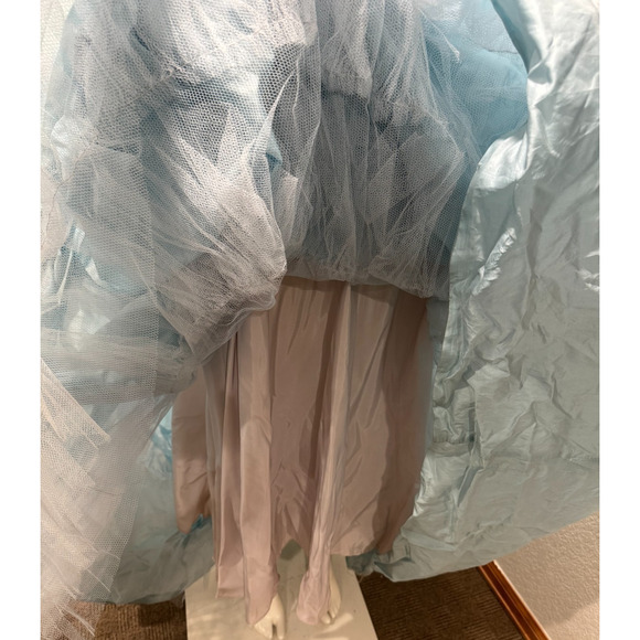 Vintage 1950s Taffeta Strapless Gown Dress S Bubble Hem Pastel Blue Tulle Slip - Picture 6 of 15
